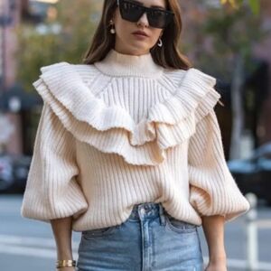 New without tags H&M Flounce Rib Knit Jumper In Cream